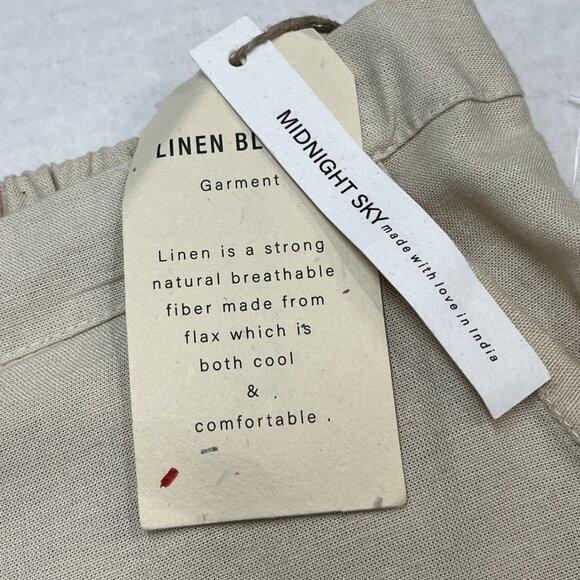 Midnight Sky Pants Womens L Ivory Linen Blend Wide Leg Pull On Beachy Coastal - Picture 8 of 12